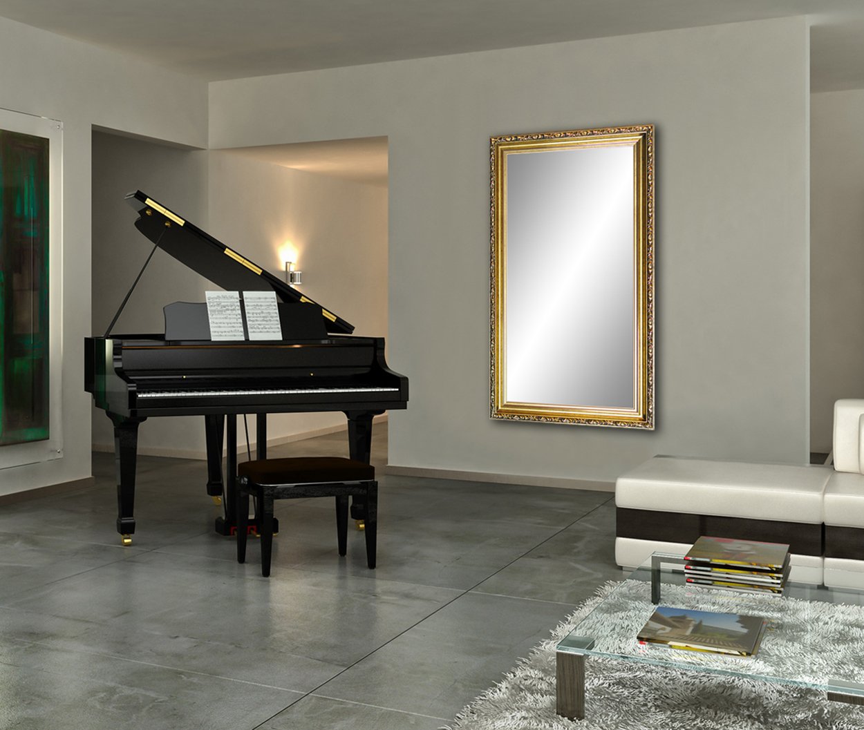 Ramix Miroir Mural Ancien Baroque décoré Cadre Solide Or pour Couloir de Chambre, 60x100cm