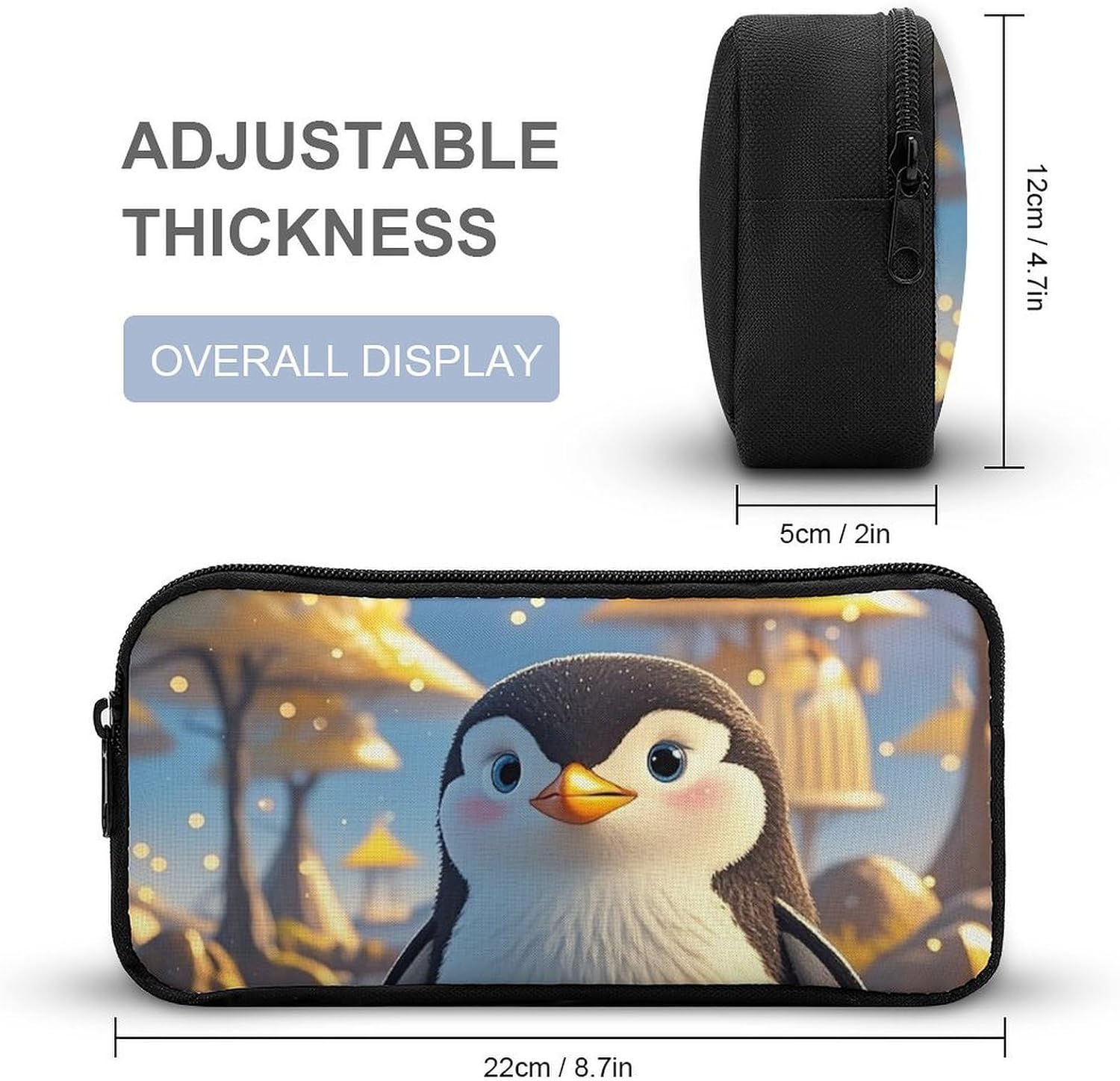 Cartoon Cute Penguin Large Pencil Case, Pencil Pouch with Zipper image 2