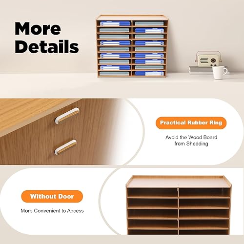 Miniatura 5 de 18 ranuras, clasificador de correo de papel de escritorio de madera, organizador de literatura de archivos de oficina en el suelo del escritorio,