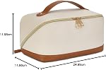Telena Sac de maquillage Sac cosmétique de grande capacité de voyage portable PU Sacs de maquillage imperméable en cuir pour femmes avec poignée et diviseur ouvert plat beige avec brun