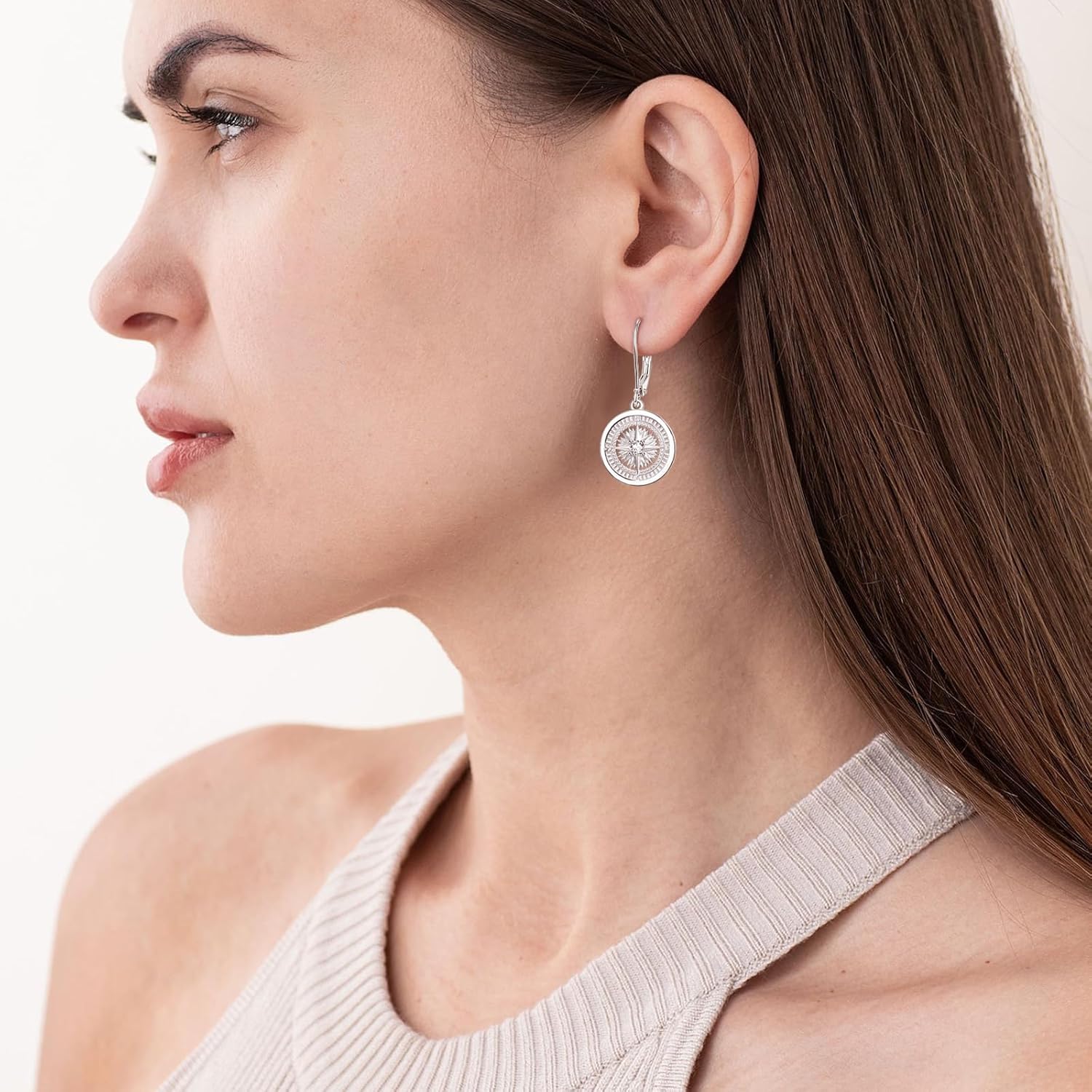 KINGWHYTE Compass Drop Earrings 925 Sterling Sliver Dangle Drop Earrings Birthstone Jewelry Birthday Gifts for Women Mom - Image 5