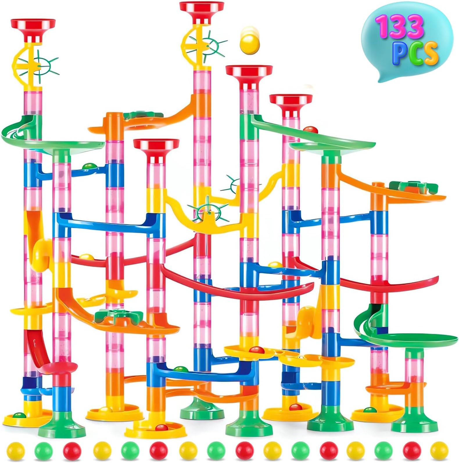 CicontMarble Run, 133 Pcs Educational Construction Marble Maze Block Toy Set, Marble Run for Kids Ages 6-12, Parent-Child Game and Great Gift for Kids.
