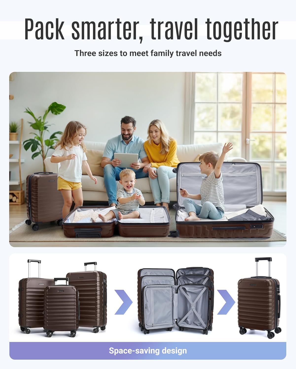 LIGHT FLIGHT Luggage Sets, 3 Piece Durable Suitcase Set with