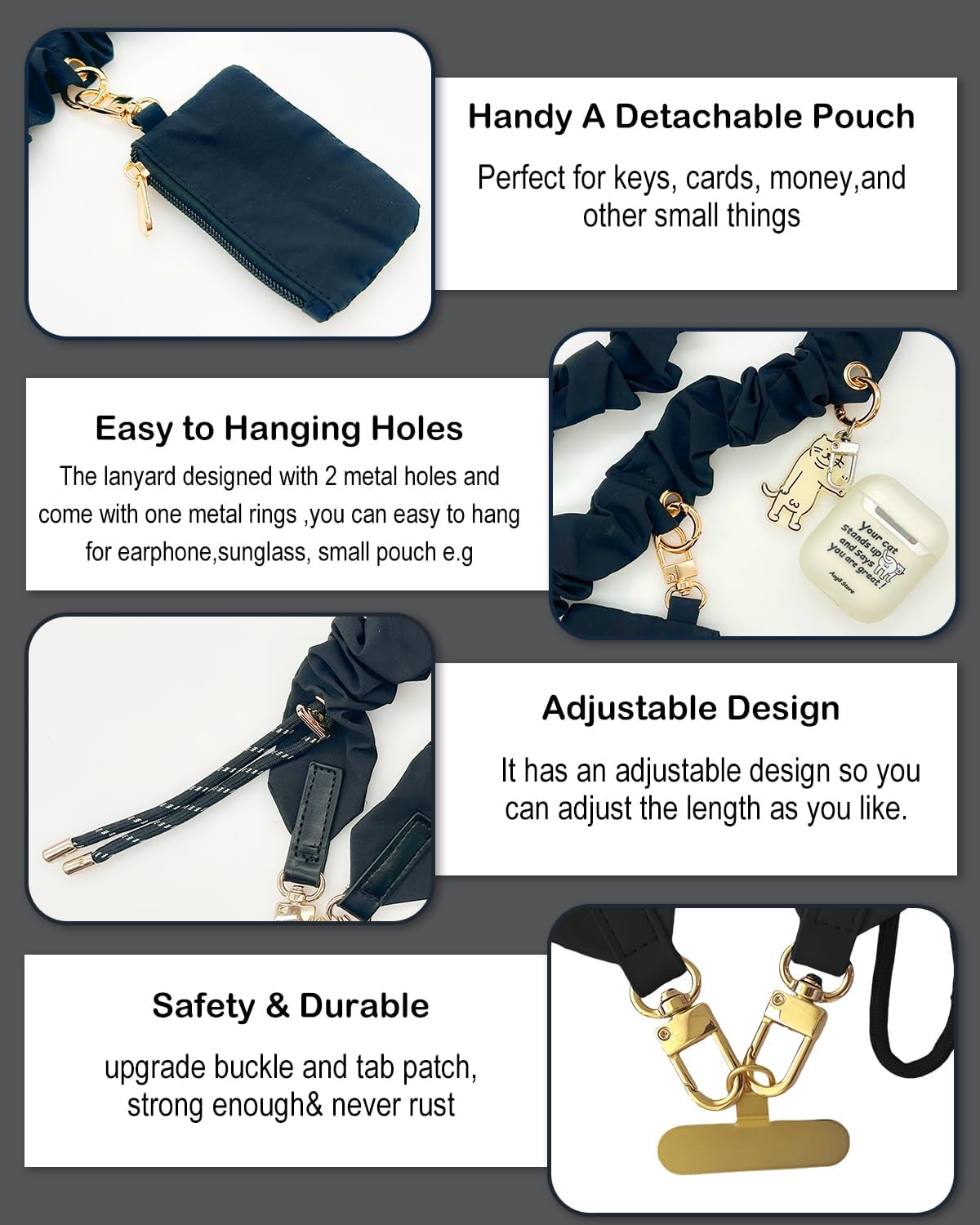 Phone Lanyard, On-the-Go Universal Crossbody Strap Neck Lanyard with Phone Tether Patches for Most Cellphones