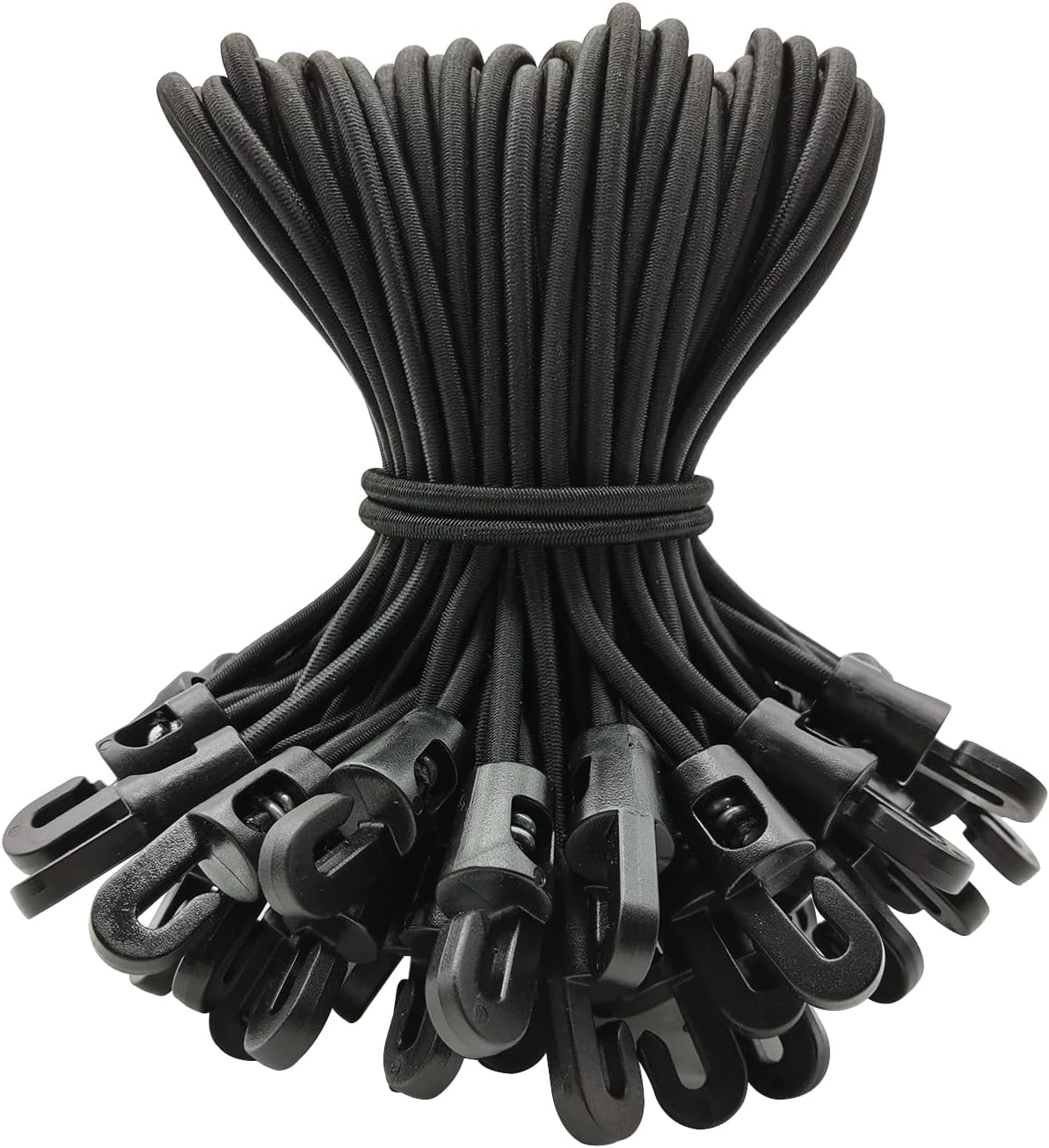 Small Bungee Cords with Hooks 6 Inch, 50 Pcs Short Bungee Cords with Hooks, Adjustable Heavy Duty Tarp Straps Outdoor for Tarp, Canopy, Camping, Tent Poles (Black)
