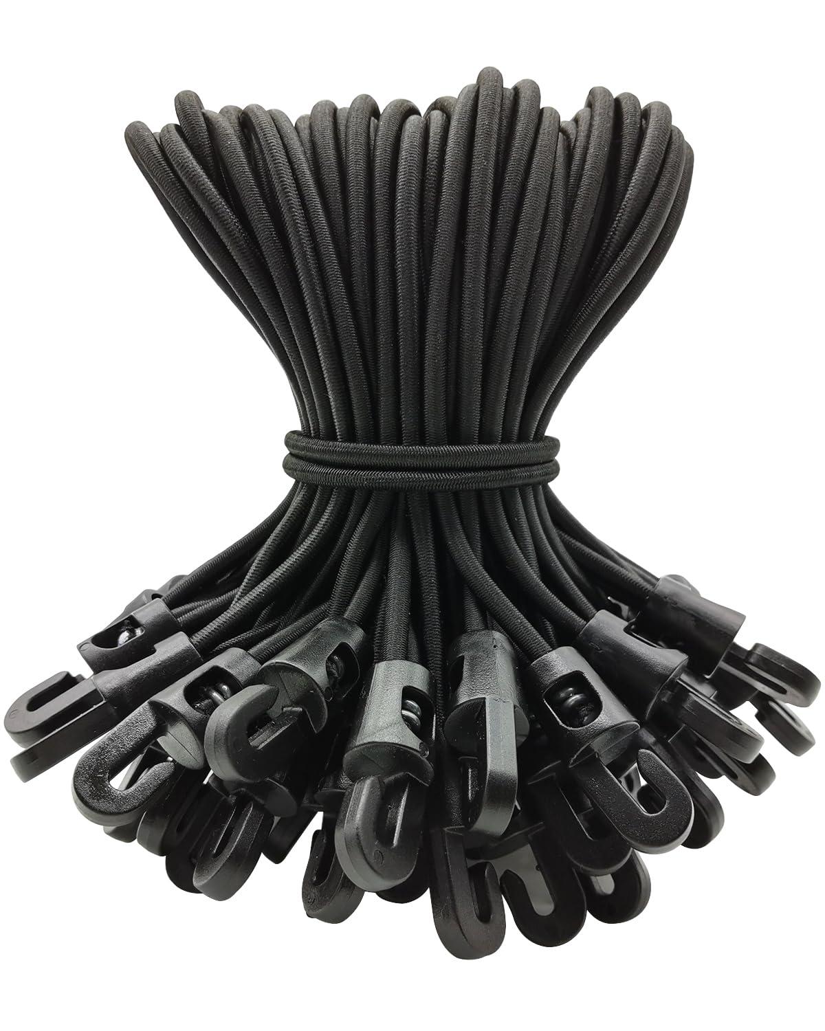 WMZOBH Bungee Cords with Hooks 50 Pcs - 6 Inch Elastic Bungee Ropes with Hooks - Short Tarpaulin Hooks - Small Bungee Rope (Black)