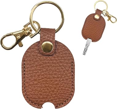 Leather Car Key Cover, Stylish Broken Car Keys Sleeve Protector, Vintage Auto Key Loop Replacement for Men Women Brown