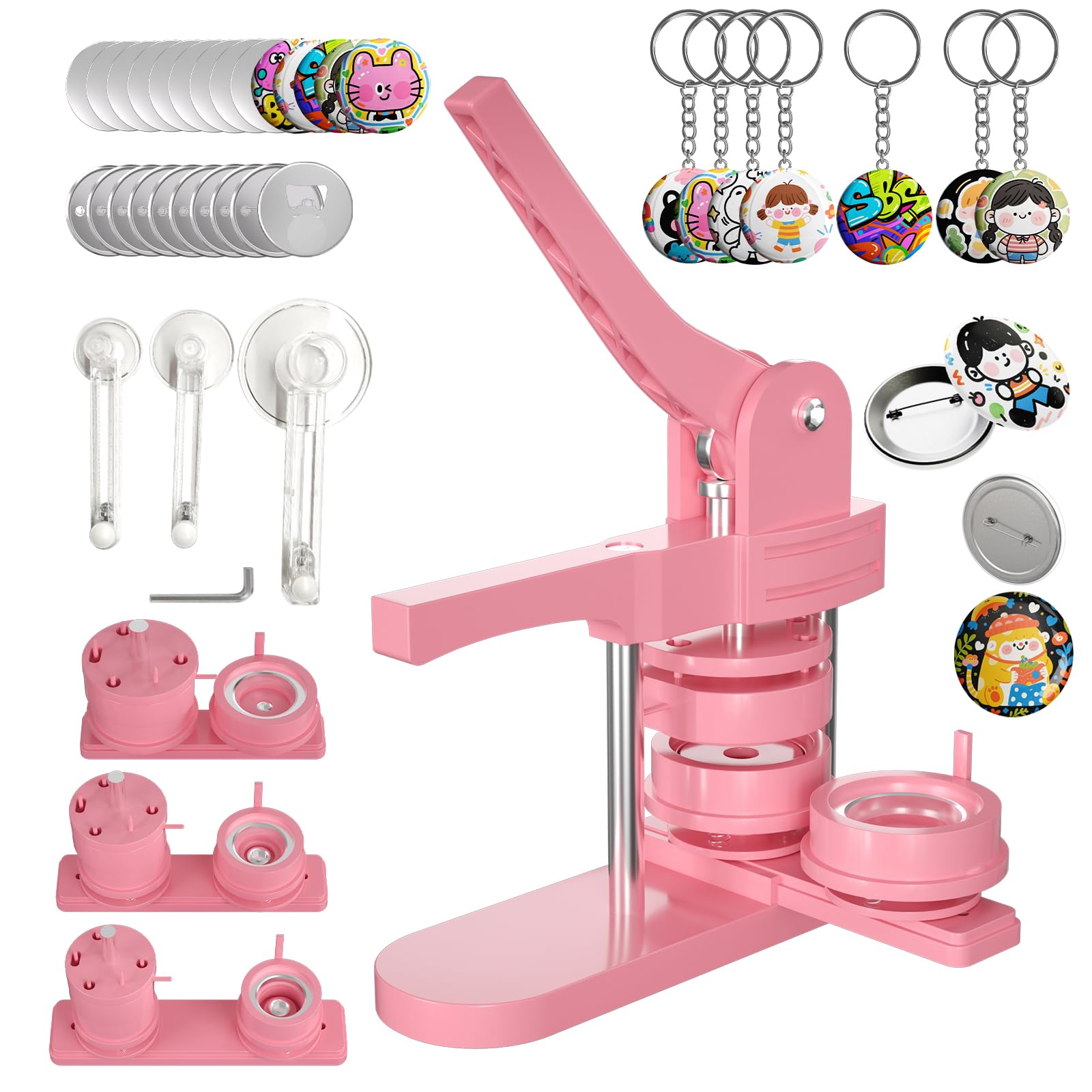 Machine à boutons triple taille incluant emporte-pièces et porte-clés