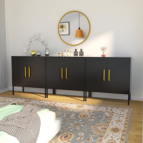 Miniatura 57 de JOZZBY Gabinete de almacenamiento con puertas, gabinete de buffet independiente, aparador de madera moderno, gabinetes laterales blancos para