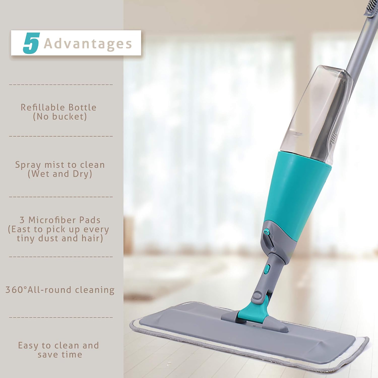 Finnhomy Microfiber Spray Mop for Floor Cleaning 360 Degree Professional Handle Mop for Home Kitchen Hardwood Laminate Wood Ceramic Tiles