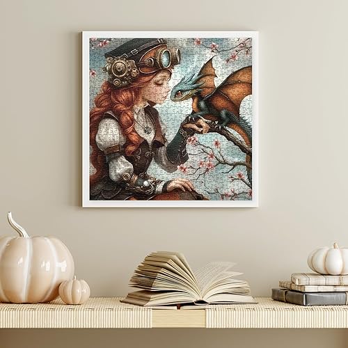 Miniatura 6 de Rompecabezas de dragón de mujer mágica para adultos, 1000 piezas, rompecabezas de flores vintage de fantasía, rompecabezas de arte imposible y