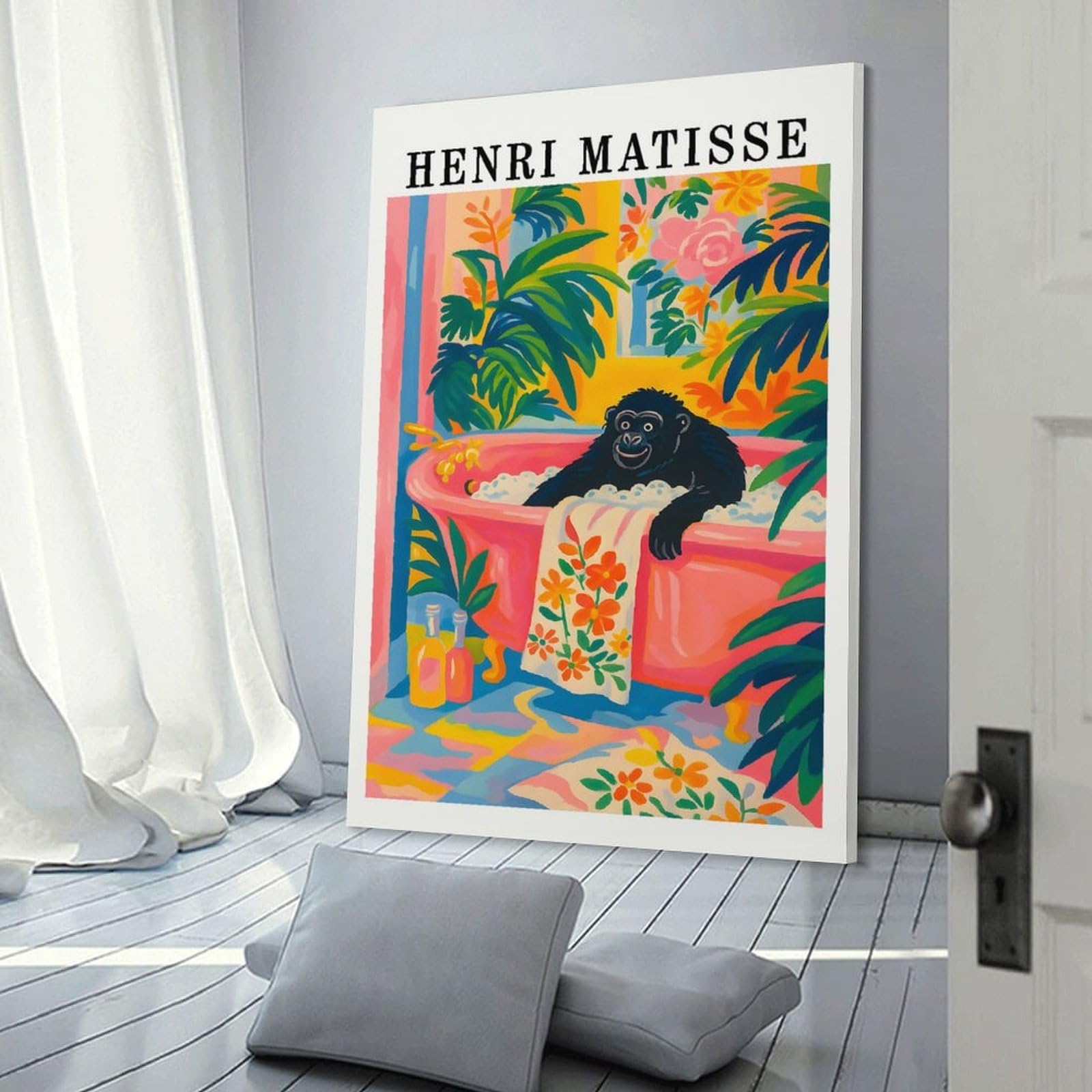 Junmoney Henri Matisse Style Gorilla Bath Home Decor Wall Art, 20x30inch(50x75cm), for Apartment Walls, Studios Or Work Areas, Wall Decor with Flexible Room Appeal