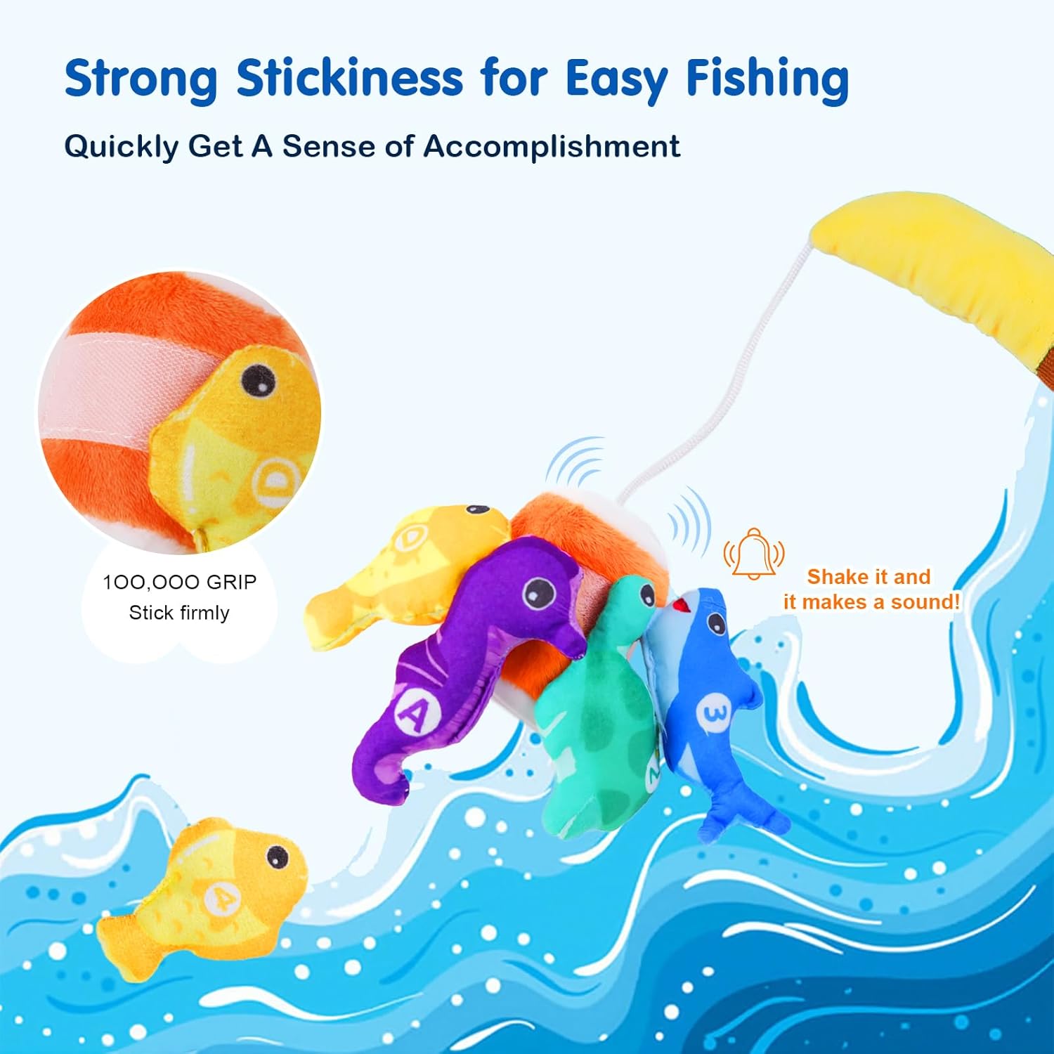 Montessori Toys for 1-2 Year Old - Cloth Ocean Fishing Game with Stacking Cups, Toddler Learning Toy for 12-18 Months, First Birthday Gifts for 1 Year Old Boy Girl, Learn Count and Sort Colors