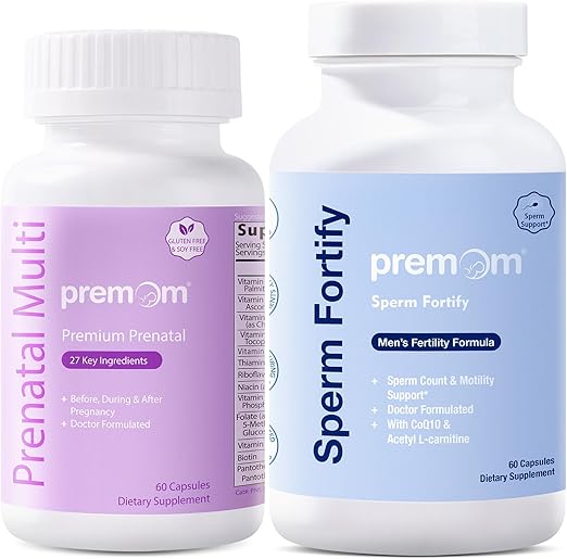 Premom Male Sperm Fortify Capsules - Male Fertility Supplements for Men - Prenatal Vitamins for Women Bundle â€“ Conception for Her Multivitamin â€“ 120 Count