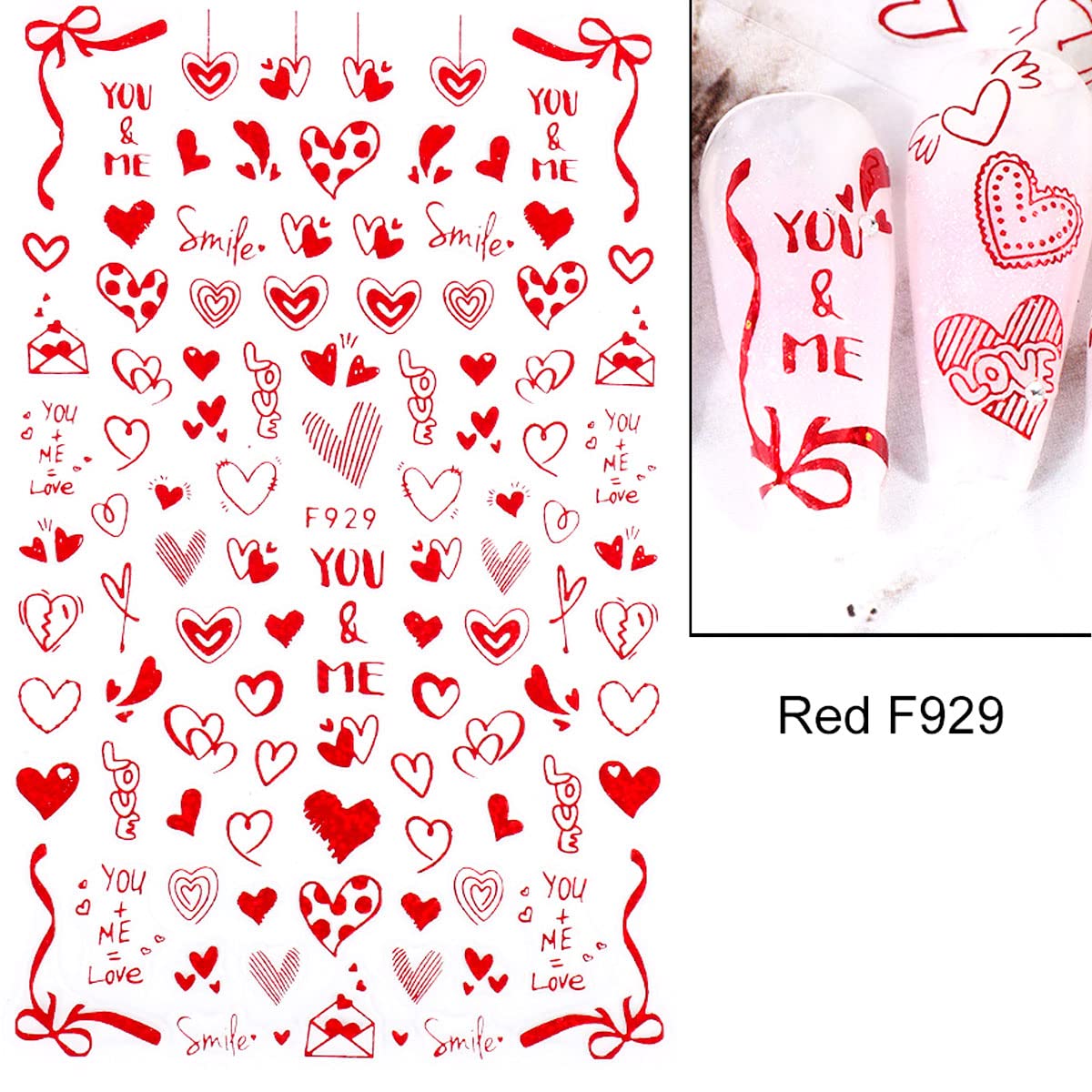 Heart Nail Stickers Red Heart Nail Art Sticker Decal 3D self-Adhesive Valentines Day NAI with Red Heart Flower Rose Design for Women : Beauty & Personal Care