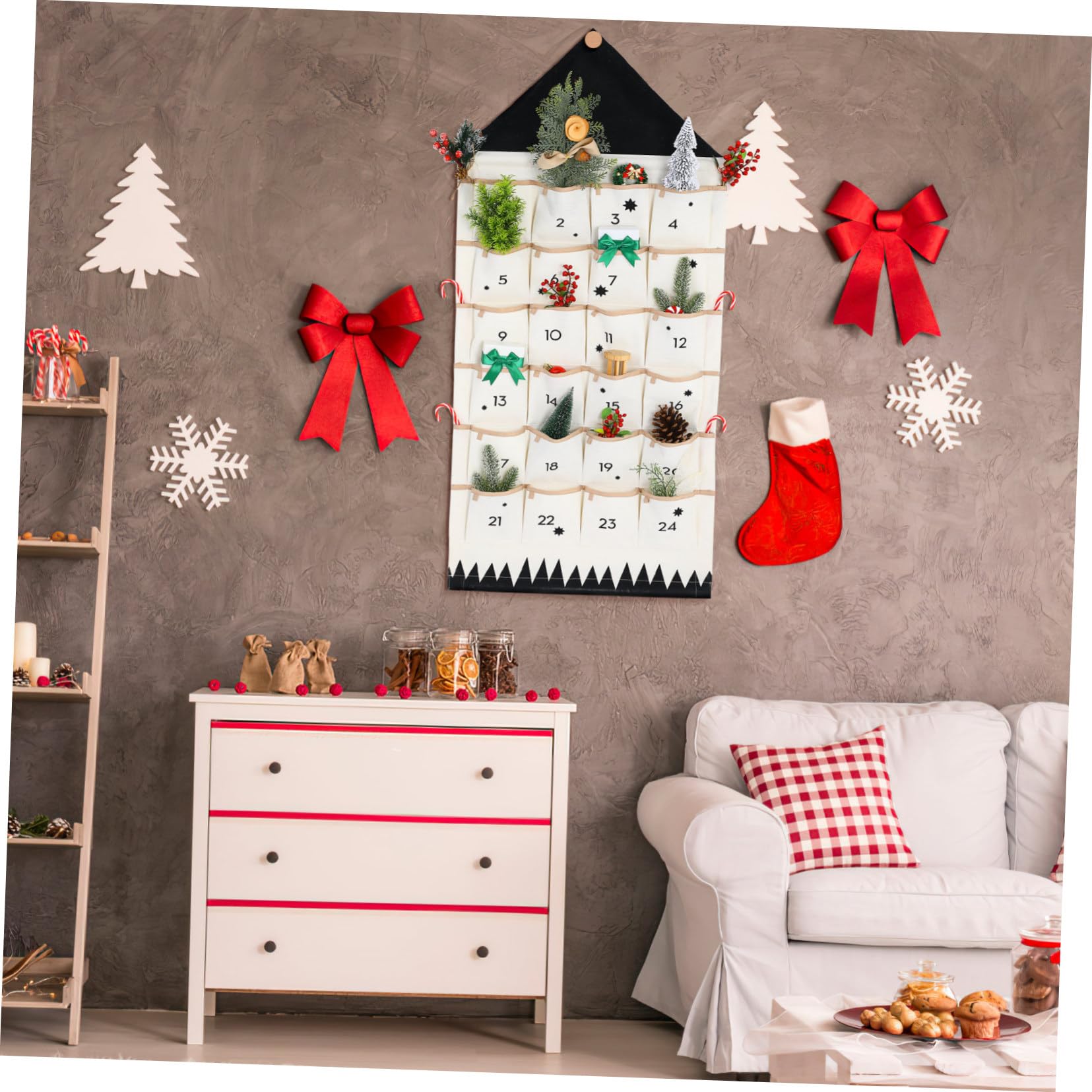 Calendario Avvento Natalizio Da Appendere in Cotone Con Multiple Per Decorazione Parete e Organizzazione Oggetti Small Sacco Stoccaggio Multiuso Per Festa Di Natale