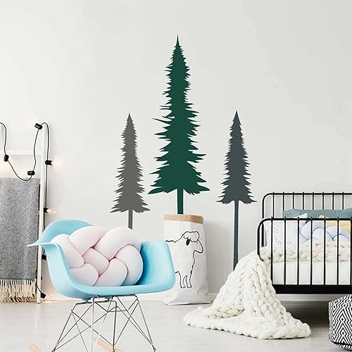Miniatura 5 de Pegatina de pared de árbol de hoja perenne de pino grande, decoración de la naturaleza, calcomanías de vinilo extraíbles, calcomanía de pared de