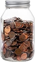Vista 1 de Tarro grande con punta de banco de monedas con tapa plateada ranurada con capacidad para más de $350 en monedas, utilizado para hucha y sorteo