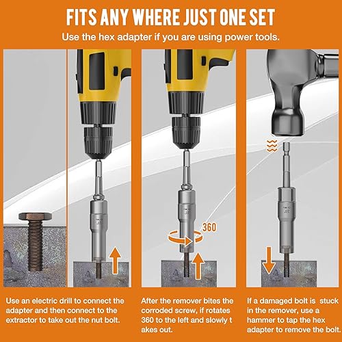 Miniatura 5 de XEWEA Juego de 16 extractores de pernos profundos + 21 piezas de extractor de pernos de transmisión de 38 pulgadas, juego de herramientas de