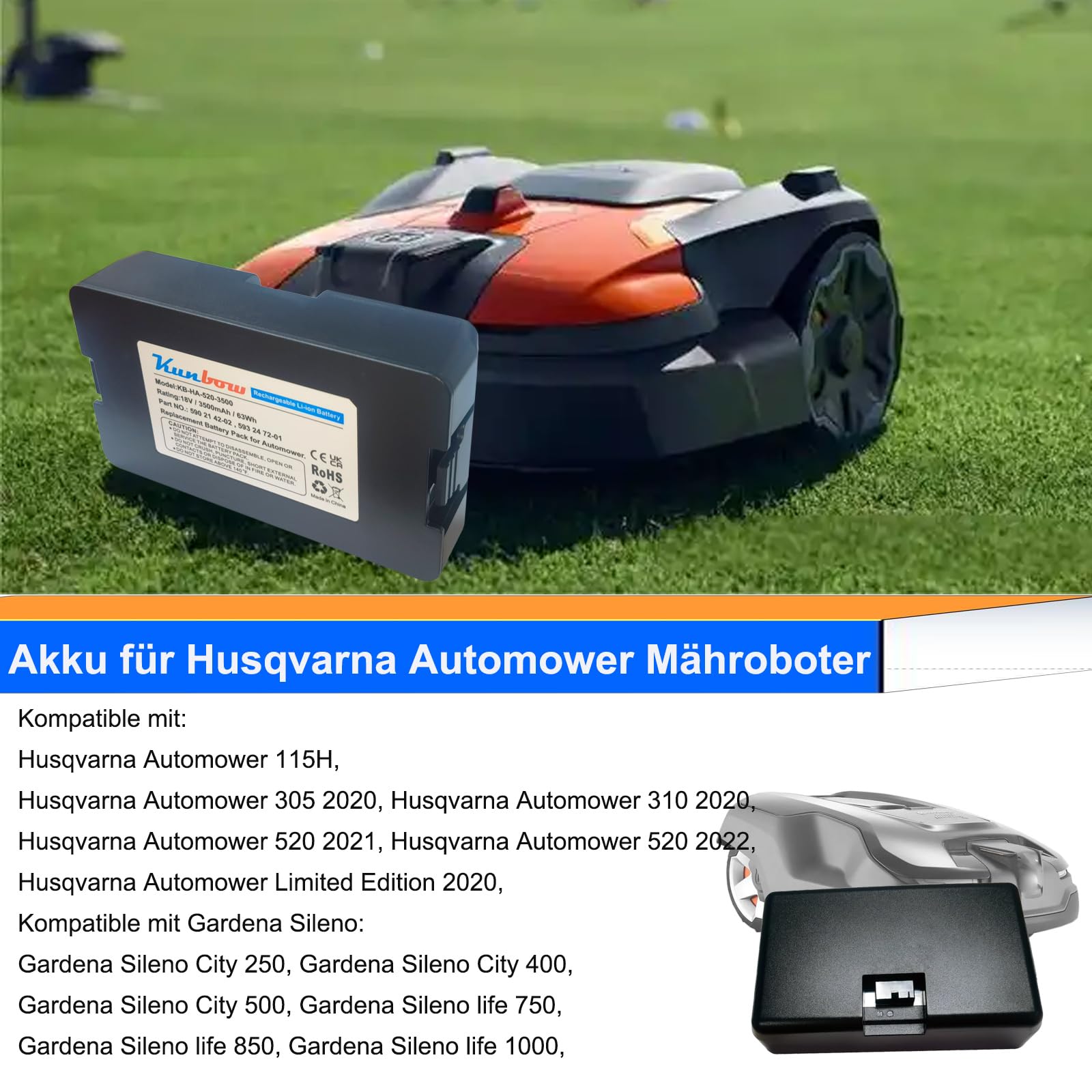 Batteria di ricambio per robot tosaerba Husqvarna Automower 115H, Automower 305 2020, Automower 310 2020, Automower 520 2021, Automower 520 2022, Automower Limited Edition 2020, Gardena Sileno Life.
