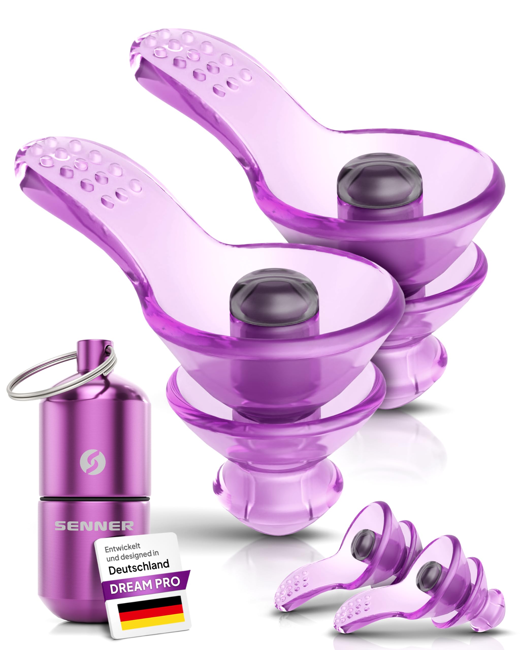Senner ® DreamPro - Ohrstöpsel für ruhigen Schlaf - Gehörschutz ideal in lauten Umgebungen und für Seitenschläfer – Anti Schnarch Ear Plugs - Hypoallergen, mit 2 Größen, Alubehälter