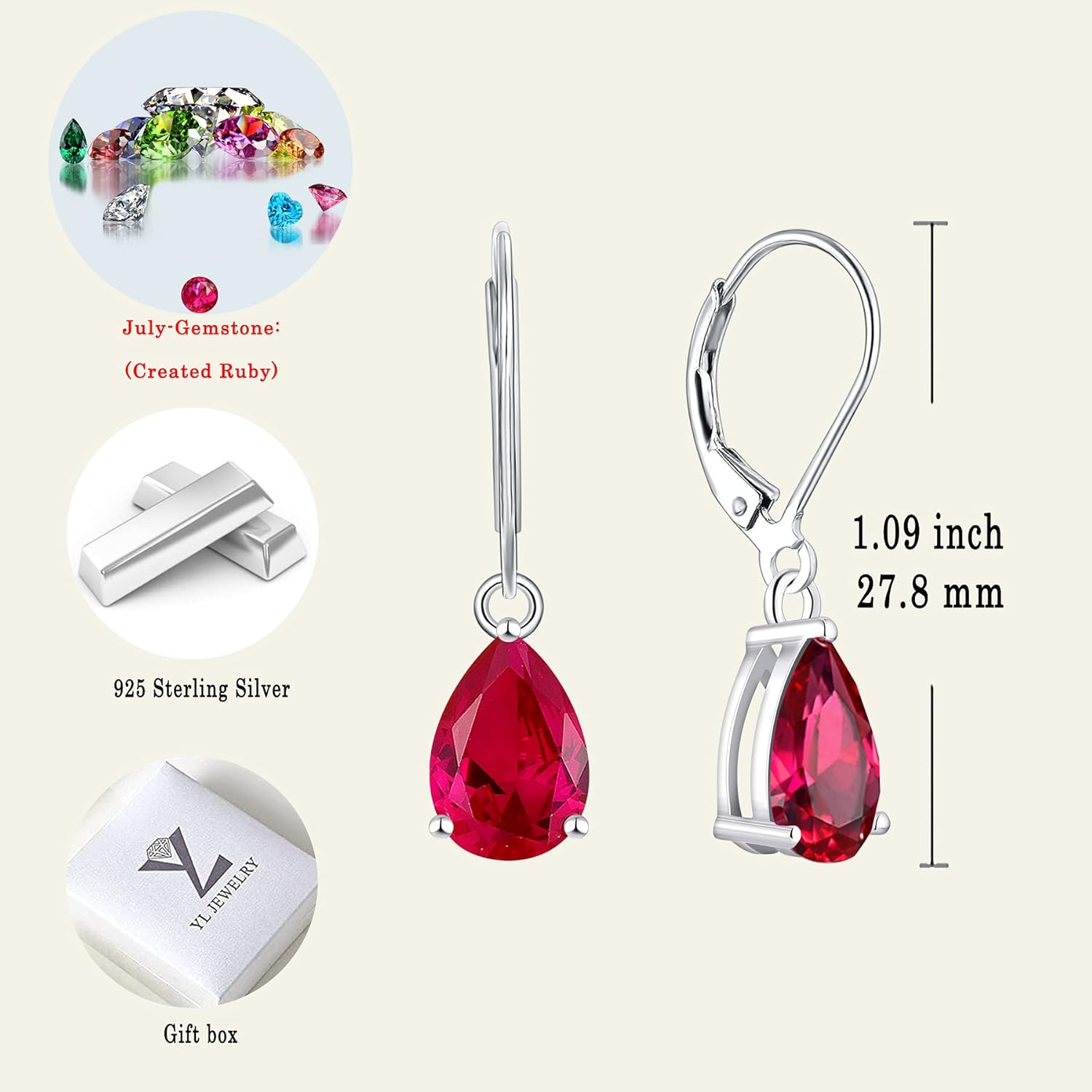 Miniatura 6 de YL Aretes colgantes de plata de ley 925, aretes de lágrima con piedra natal, regalos de joyería para mujer, Circonita cúbica