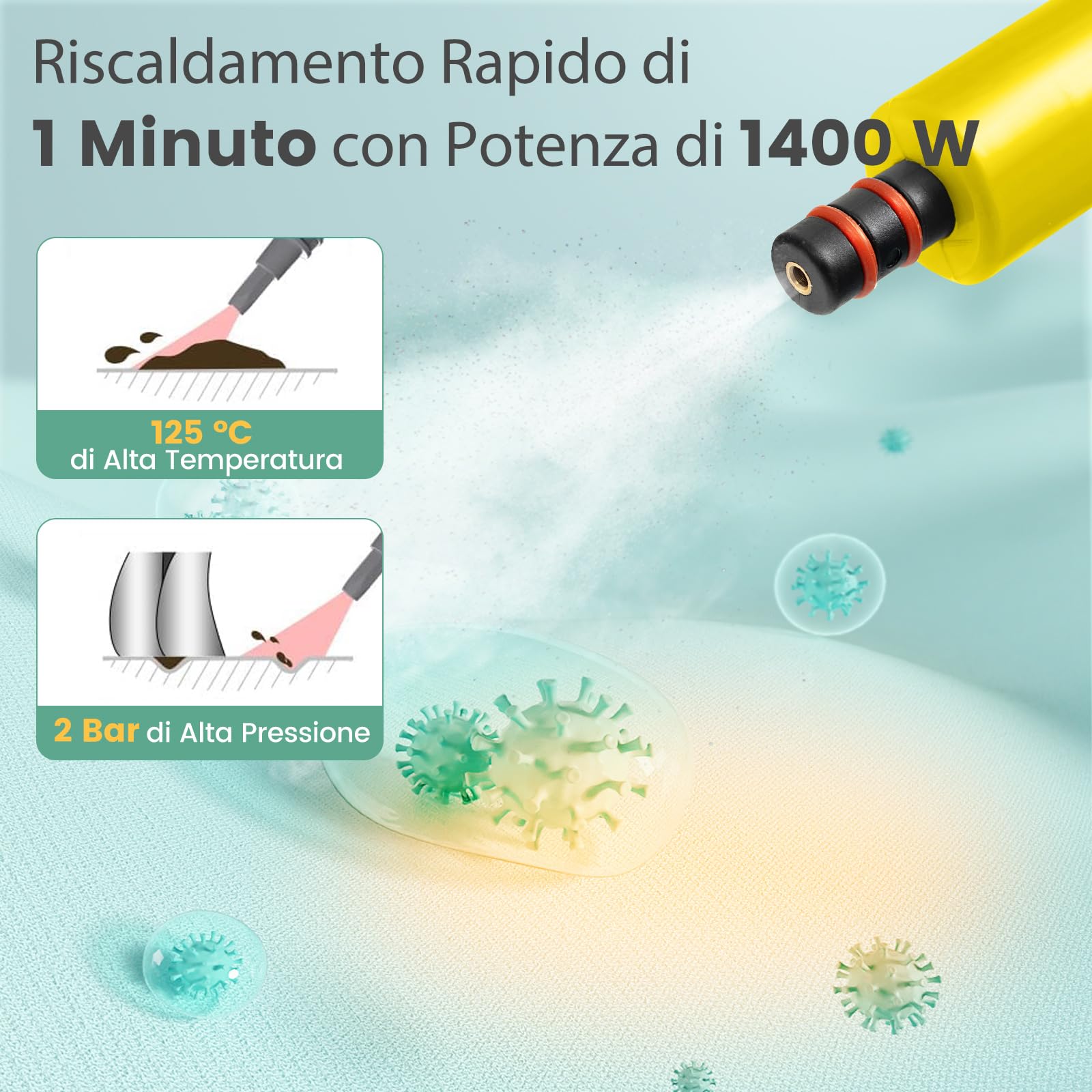 COSTWAY 1500W Pulitore a Vapore Portatile, Macchina a Vapore con Serbatoio d'Acqua da 400 ml Blocco per Bambini e Kit di Accessori da 14 Pezzi, 33x13x24,5 cm (Giallo)