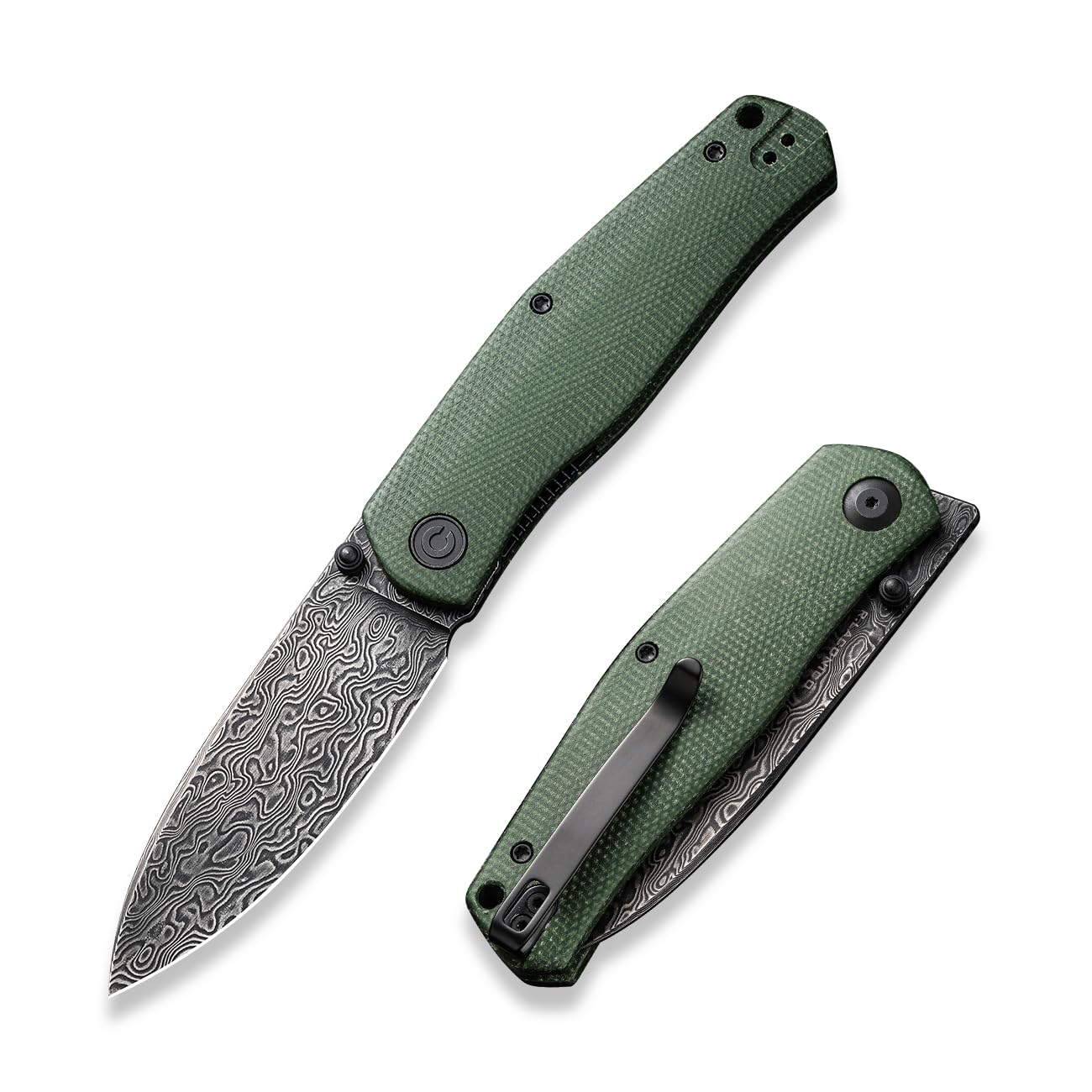 CIVIVISokoke Folding Knife, Pocket Knife for EDC, 3.35" Damascus Steel Blade Canvas Micarta Handle Thumb Stud Opener Front Flipper Utility Knife C22007-DS2