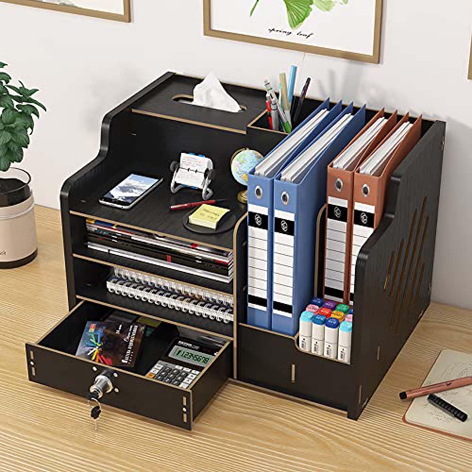 Schubladenbox Schreibtisch-Organizer Aus Holz Mit Schublade – Geräumige Aufbewahrung Für Den Schreibtisch, Dokumentenablage (A4), DIY-Box Für Bürobedarf – Ideal Für Zuhause, Büro Und Schule(Black)