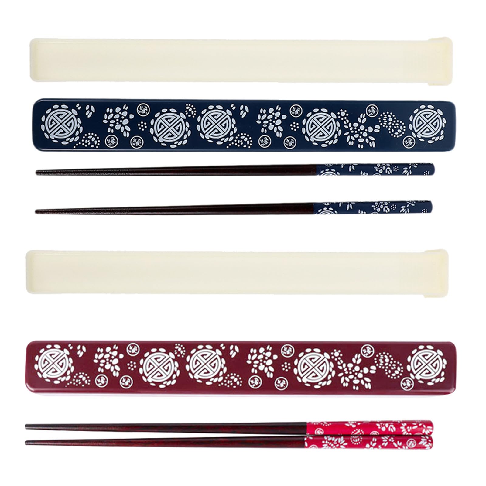 Set 2 Paia di Bacchette in Legno con Custodia Pieghevole in Abs, Leggere e Antiscivolo, per Picnic e Campeggio, Design Ergonomico una Presa Sicura