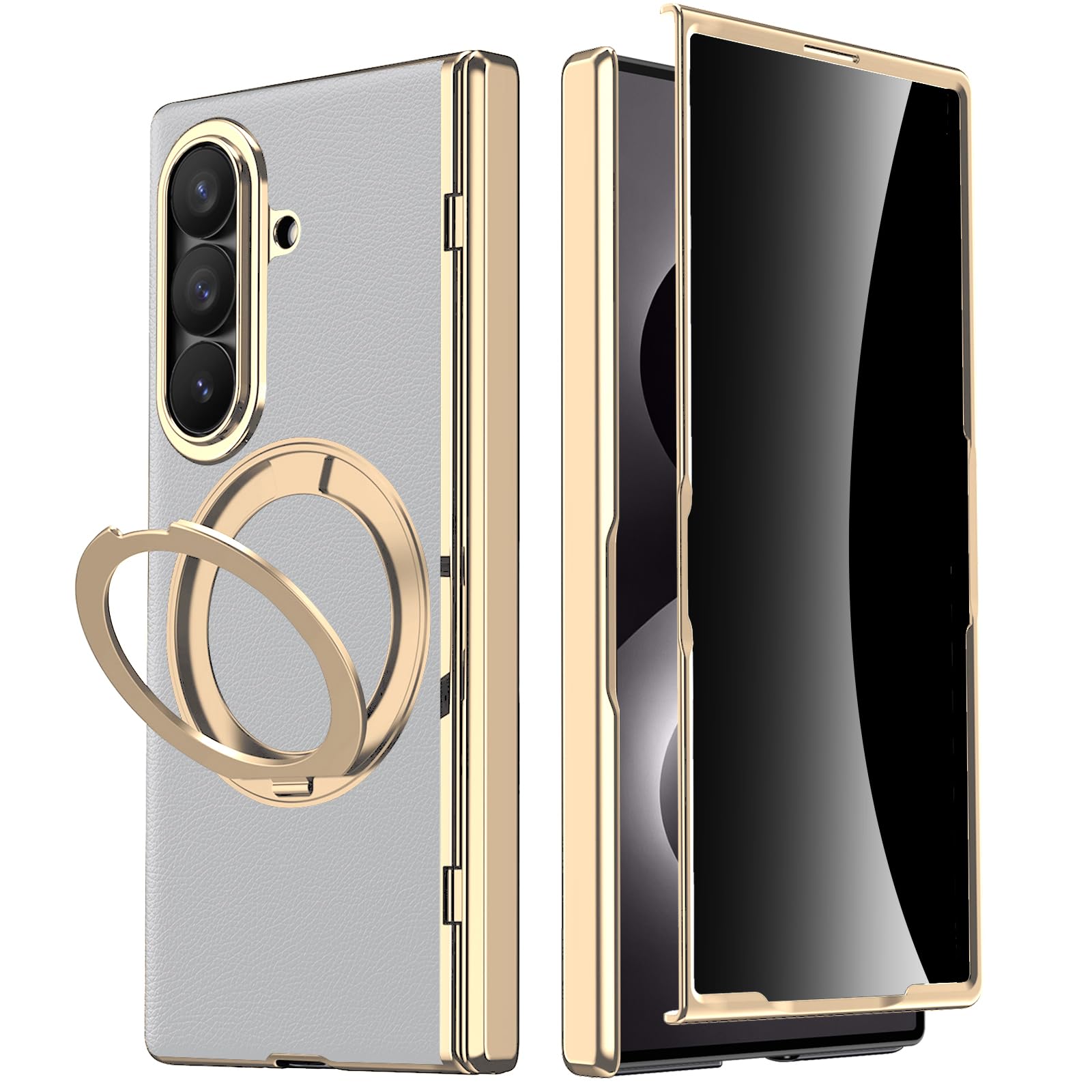 Custodia in pelle per Samsung Galaxy Z Fold 8 Ultra con supporto ad anello magnetico, [compatibile] Protezione schermo integrata per la privacy copertura completa cerniera custodia in pelle per