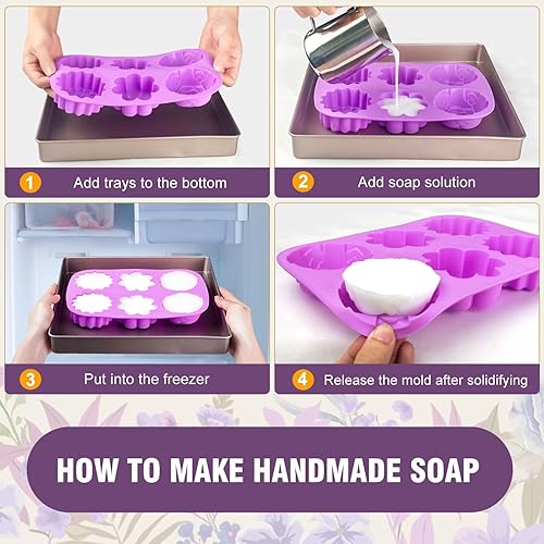 Miniatura 5 de Walfos Moldes de jabón, 4 moldes de silicona para jabón de flores y rectangulares, sin BPA y aptos para lavavajillas. Perfecto para jabón casero,