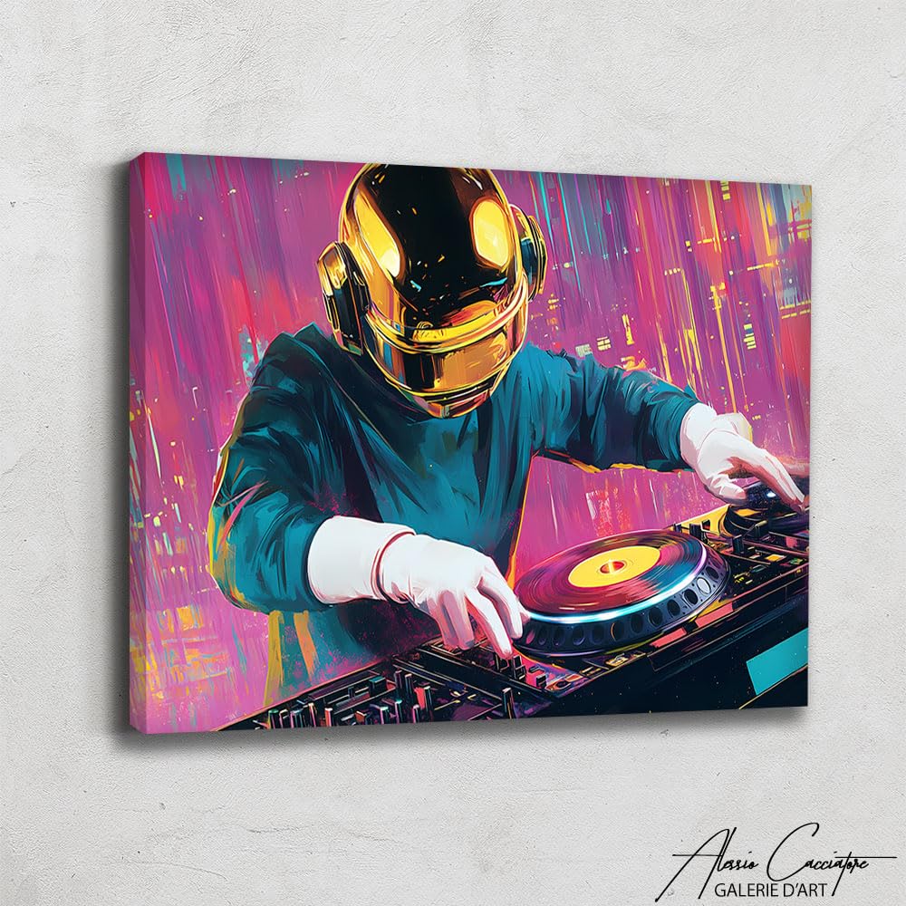 Alessio Cacciatore Quadro per DJ - Tela Musica - Stampa su tela Cyberpunk - Decorazione da parete - Pop Art Decorazione da parete - Idea regalo per la casa (120 x 80 cm)