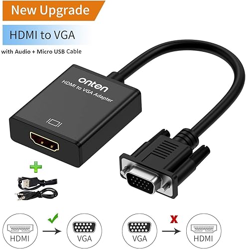 Miniatura 2 de ONTEN Adaptador HDMI a VGA HDMI hembra a VGA macho con conector de audio de 0.138in para TV Stick, Raspberry Pi, portátil, monitor, PC, tableta,