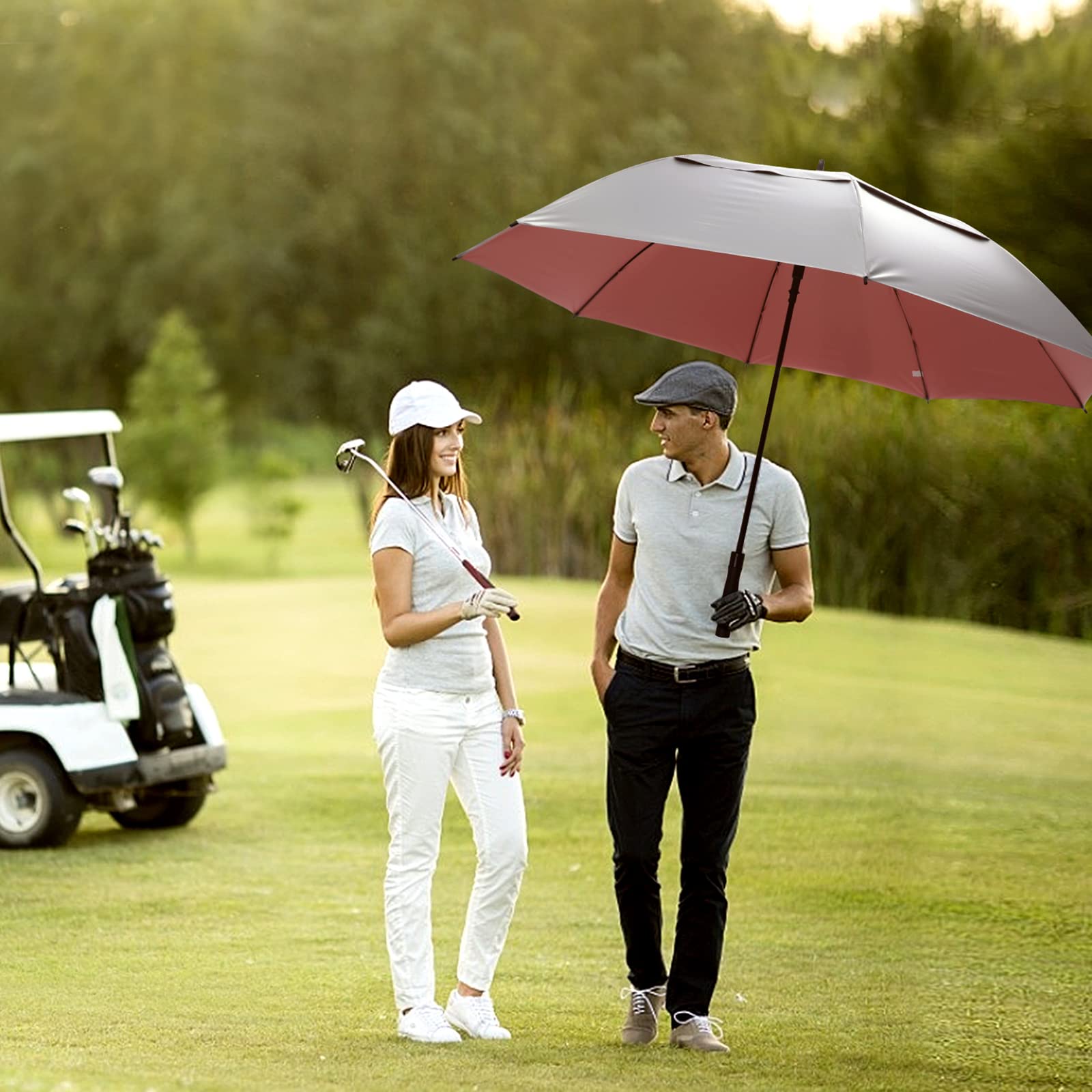 G4Free 68 Pouces Grand Parapluie de Golf Parapluie de Plage Ouverture Automatique Double Canopée Coupe-vent Anti UV pour Hommes Femmes