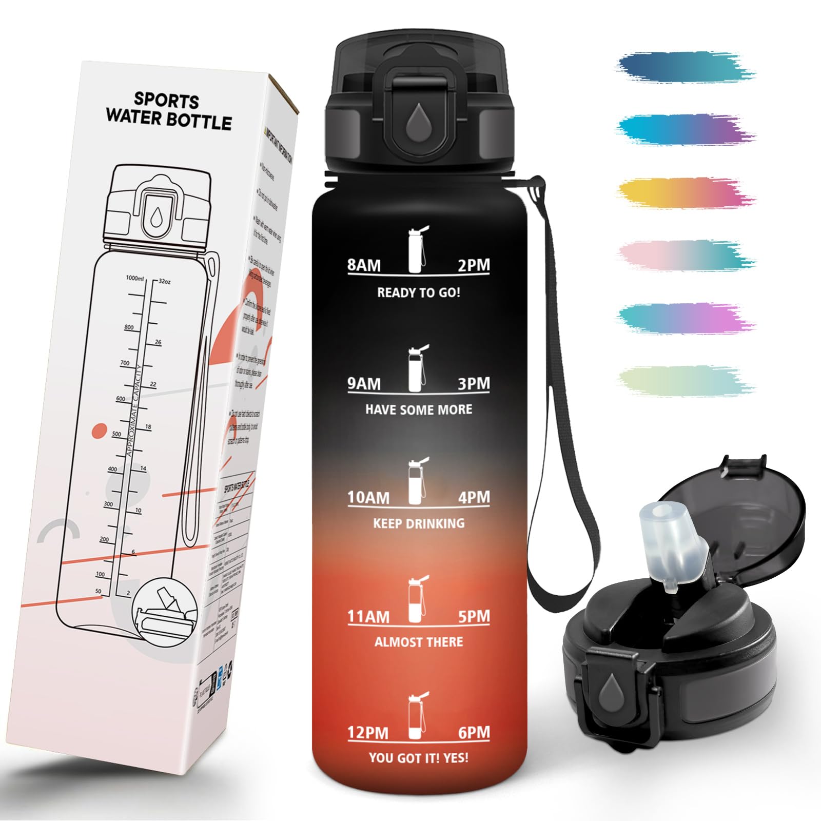 Mulbijeo Trinkflasche 1L, BPA-Frei, Trinkflasche mit Strohhalm, Wasserflasche Auslaufsicher, Wasserflasche Kohlensäure Geeignet, Tragbares Trageseil, Sportflasche für Laufen, Fahrrad, Fitness