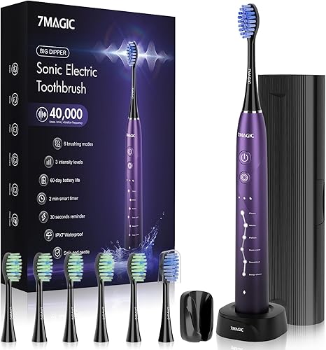 Cepillo de dientes eléctrico para adultos, cepillo de dientes sónico con 6 modos y 3 intensidades, cepillo de dientes de limpieza profunda de 40000