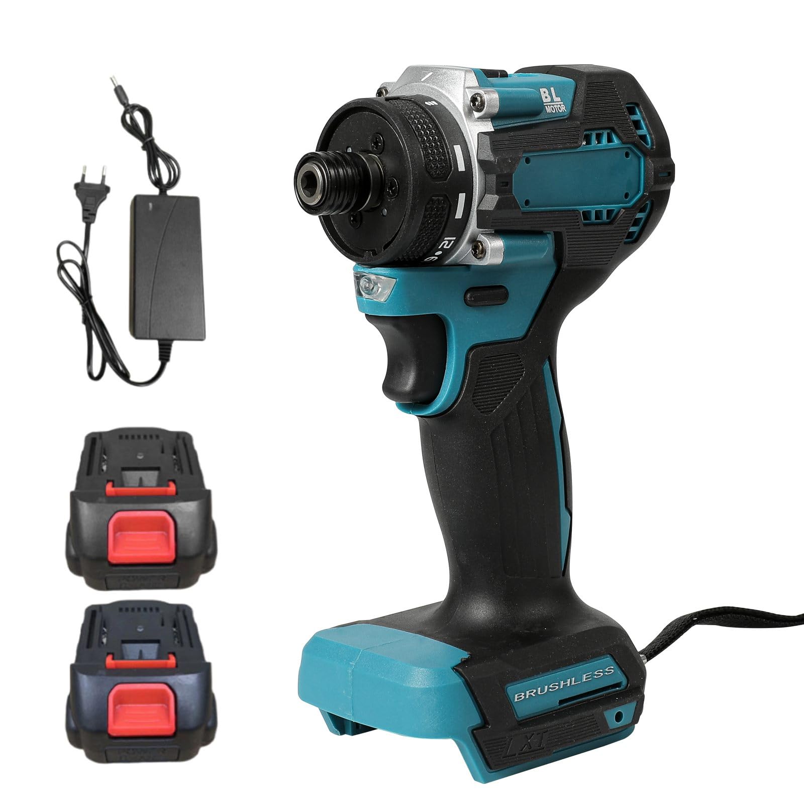 Trapano Avvitatore A Batteria 21V - 45Nm Max, 2 Batterie 2.0Ah, 18+1 Coppie, 10mm Mandrino, Luce LED