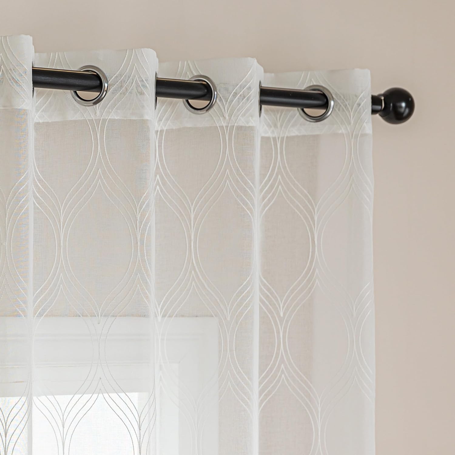 Amazon Basics 2-Piece Embroidery Sheer Curtain Set, Light Filtering Hollow Drapes for Living Room and Bedroom, 42" W × 95" L, White Classic Waves