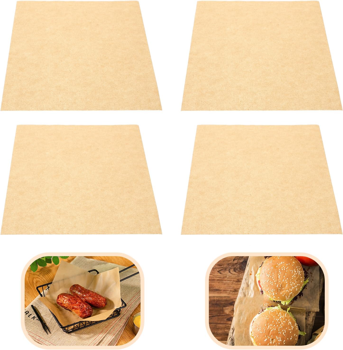 Fried Food Paper Oil-Absorbing Kitchen Snack Mat 20X20Cm Natural Kraft Parchment Non-Stick Greaseproof Sheets 500pcs for Baking and Frying