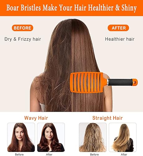 Miniatura 10 de KTKUDY Cepillo desenredante para eliminar nudos sin dolor el cepillo de cerdas de jabalí hace que el cabello sea brillante y saludable cepillo