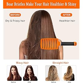 KTKUDY Detangling Brush Boar Bristles Hair Brush Make Hair Shiny & Healthier Curved and Vented Detangler Brush for Women Men Kids Wet and Dry Hair (Orange)
