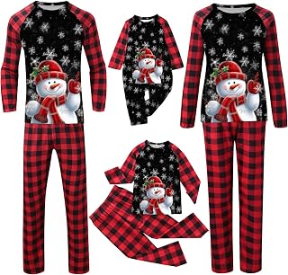 Family Matching Christmas Pajamas Set Holiday Santa Claus Sleepwear Xmas Plaid Tops and Pants PJS Outfits Sleepwear