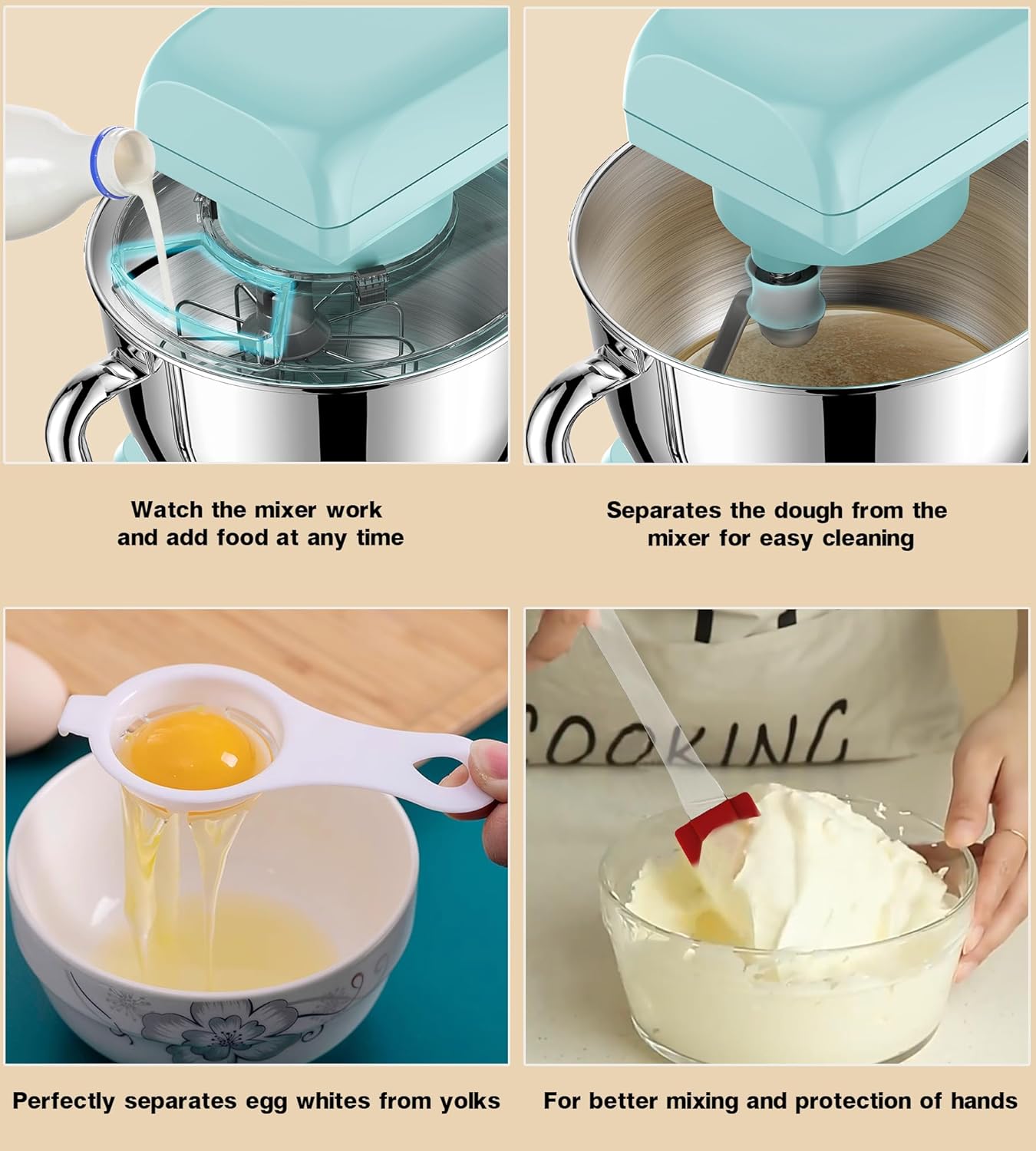 Impastatrice Planetaria, Facelle 1300W 10 Velocità con Impulso Planetaria Professionale, Impastatrice Planetaria Offerta con Vasca in acciaio inox da 5,5L, Gancio Impastare, Flat beater e Frusta (Blu) - Immagine 5