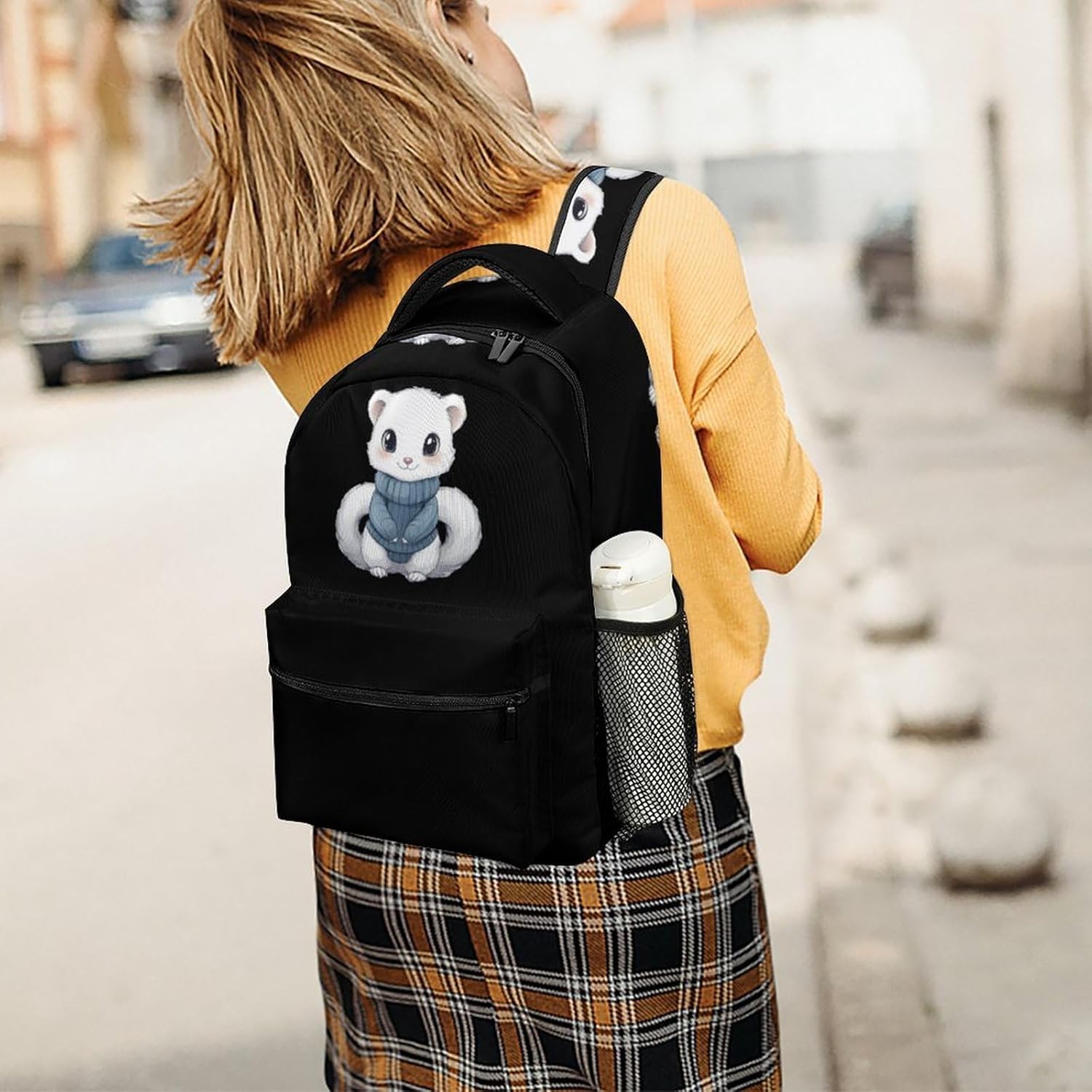 White Mink Laptop Backpack Lightweight Travel Daypack Shoulder Bag for Men Women