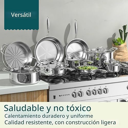 Miniatura 6 de Umite Chef Juego de utensilios de cocina de acero inoxidable, 5 capas de 14 piezas de acero inoxidable para ollas y sartenes de inducción, calidad