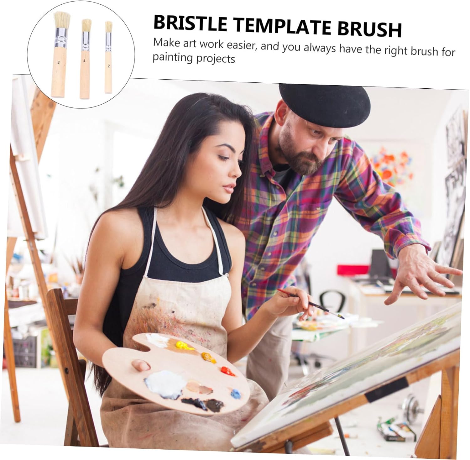 DOITOOL 3set Bristle Brush Set Art Stencil Paint Brush Set for Boys and Girls Adults DIY Art Crafts Oil Watercolor Paintings