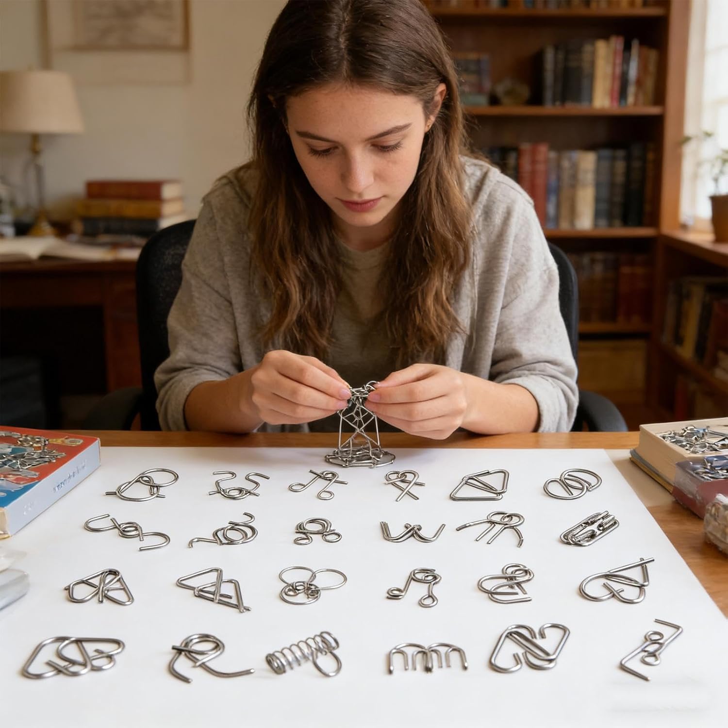 Metal Wire Puzzle Set (41 Pieces) - Brain Teaser Mind Toy with 40 Interlocking Puzzles Nine Linked Rings, Educational Logic Game for Kids, Teens Adults, Portable Travel Toy and Party Favours