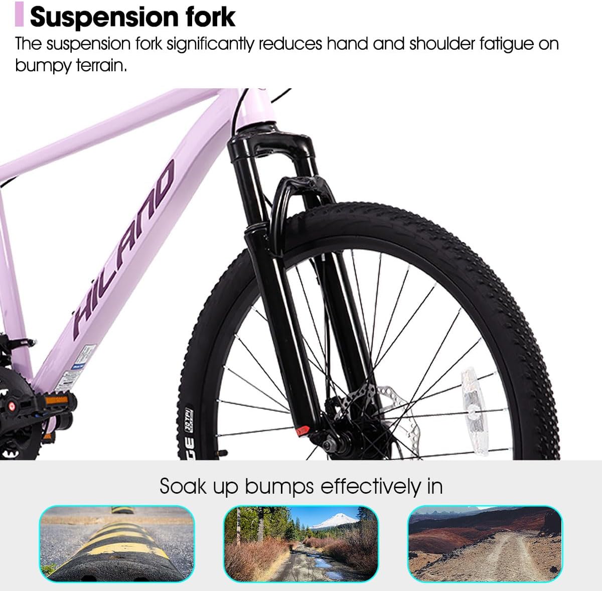 HILAND 26 Inch 27.5 Inch Mens Womens Mountain Bike, 21 Speed Mountain Bicycle with Dual Disc Brake, Front Suspension Fork, High Carbon Steel Frame Urban Commuter Bike for Adults