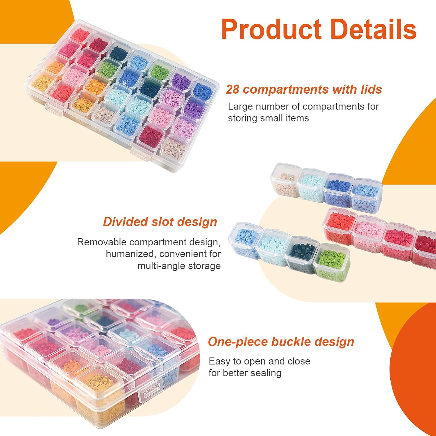 CGCG 5pcs 28 Grids Small Bead Organizer with Lids, Portable Diamond Painting Storage Case, PP Clear Mini Craft Box for Nail Art Glitter, Seed Sorting, Jewelry Making, Sequins, Fishing Split Shots